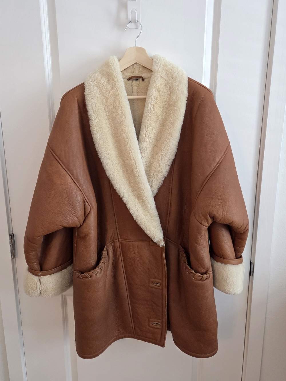 Vintage Genuine Leather Shearling Coat, Size 44/46